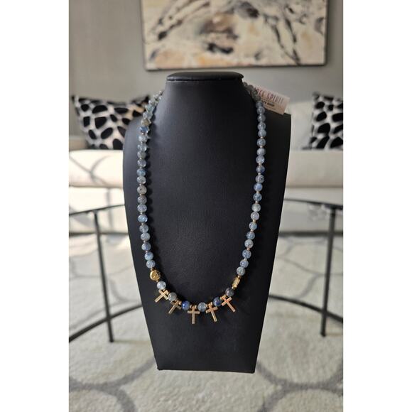 Peyote Bird Free Spirit Blue Natural Stone Cross Necklace New - Picture 3 of 4